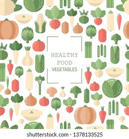 Background with vegetables icons. Organic food. Flat design.