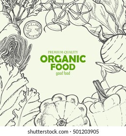 Background with vegetables in sketch style. Vector illustration for your design