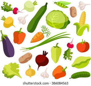 Background vegetables, white, color, seamless. White vector background with colored, flat vegetables. For the decoration. 