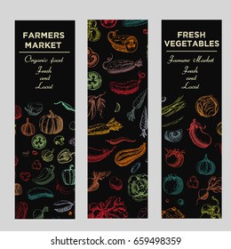 Background with Vegetables.Templates for label design with hand drawn linear vegetables. Can be used for vegan products, brochures, banner, restaurant menu, farmers market and organic food store
