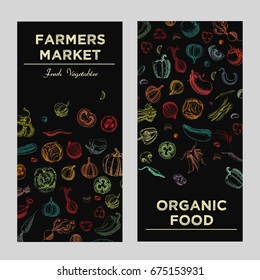 Background with Vegetables.Templates for label design with hand drawn linear vegetables. Can be used for vegan products, brochures, banner, restaurant menu, farmers market and organic food store