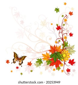 Background with a vegetative ornament and the butterfly