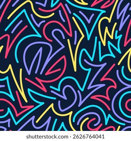Background Vibrant Neon Line Art Seamless Texture in a Retro Style