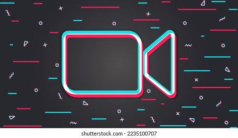 Background with video camera. Video broadcast. Video conference. Glitch background. Vector illustration