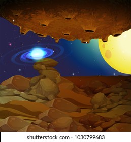 Background view of space with yellow moon illustration