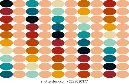 background with vintage color circles pattern, repeat seamless style, replete image red yellow blue green orange design for fabric printing
