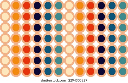 background with vintage color circles pattern, repeat seamless style, replete image red yellow blue green orange design for fabric printing
