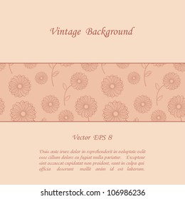 Background with vintage flowers in retro style. Vector illustration
