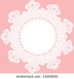 Background with vintage lace frame. Crocheted napkin