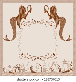 background vintage mermaid engraving marine