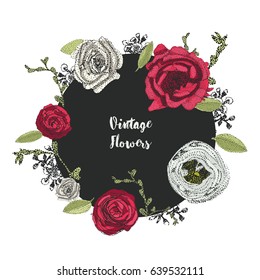 background of vintage red flowers. vector