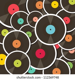 Background with vinyl records. Illustration with clipping mask.