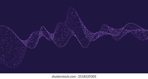 Fondo con brillo violeta. Cartel con líneas que consisten en partículas. Ilustración vectorial.