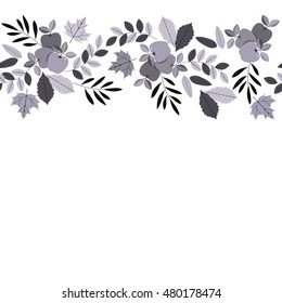 Background with violet leaves and apples isolated on white background can be used for pattern, label, emblem, sign, symbol, frame, decoration.