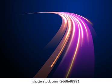 Background in violet light blur with moving curve glowing flow futuristic event traffic motion technology effect space streaks abstract