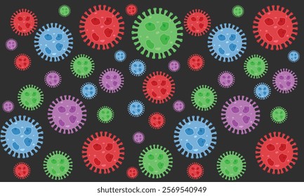 Background of Virus. Bacteria Biology Organisms Seamless Pattern. Virus Infection Ebola Epidemic Sick. Corona, HMPV, Covid and Human metapneumovirus. Flat Vector Illustration