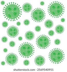 Background of Virus. Bacteria Biology Organisms Seamless Pattern. Virus Infection Ebola Epidemic Sick. Corona, HMPV, Covid and Human metapneumovirus. Flat Vector Illustration