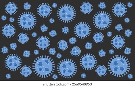 Background of Virus. Bacteria Biology Organisms Seamless Pattern. Virus Infection Ebola Epidemic Sick. Corona, HMPV, Covid and Human metapneumovirus. Flat Vector Illustration