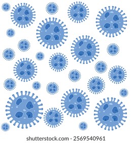 Background of Virus. Bacteria Biology Organisms Seamless Pattern. Virus Infection Ebola Epidemic Sick. Corona, HMPV, Covid and Human metapneumovirus. Flat Vector Illustration