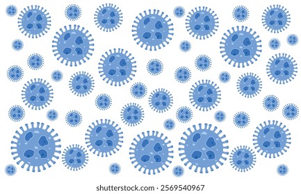 Background of Virus. Bacteria Biology Organisms Seamless Pattern. Virus Infection Ebola Epidemic Sick. Corona, HMPV, Covid and Human metapneumovirus. Flat Vector Illustration