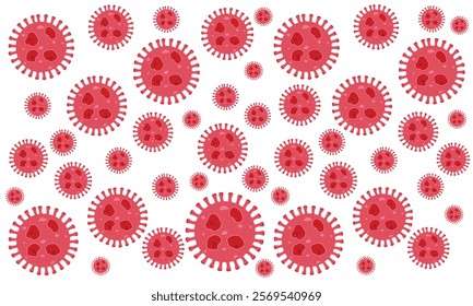 Background of Virus. Bacteria Biology Organisms Seamless Pattern. Virus Infection Ebola Epidemic Sick. Corona, HMPV, Covid and Human metapneumovirus. Flat Vector Illustration