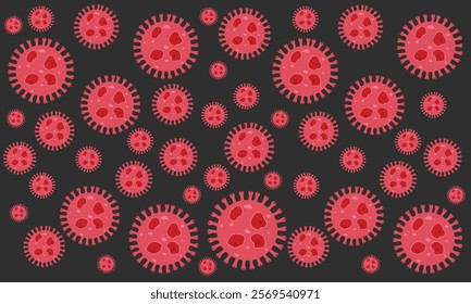 Background of Virus. Bacteria Biology Organisms Seamless Pattern. Virus Infection Ebola Epidemic Sick. Corona, HMPV, Covid and Human metapneumovirus. Flat Vector Illustration