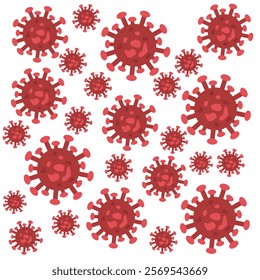 Background of Virus. Bacteria Biology Organisms Seamless Pattern. Virus Infection Ebola Epidemic Sick. Corona, HMPV, Covid and Human metapneumovirus. Flat Vector Illustration