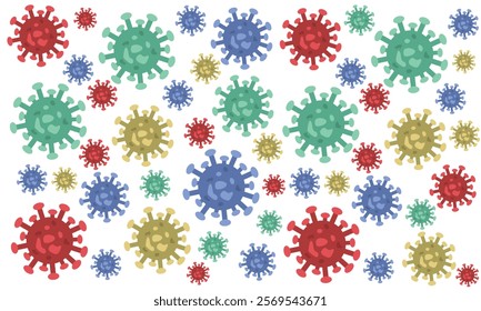 Background of Virus. Bacteria Biology Organisms Seamless Pattern. Virus Infection Ebola Epidemic Sick. Corona, HMPV, Covid and Human metapneumovirus. Flat Vector Illustration