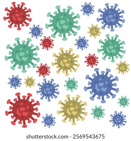 Background of Virus. Bacteria Biology Organisms Seamless Pattern. Virus Infection Ebola Epidemic Sick. Corona, HMPV, Covid and Human metapneumovirus. Flat Vector Illustration