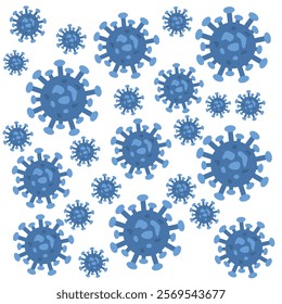 Background of Virus. Bacteria Biology Organisms Seamless Pattern. Virus Infection Ebola Epidemic Sick. Corona, HMPV, Covid and Human metapneumovirus. Flat Vector Illustration