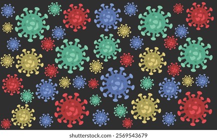 Background of Virus. Bacteria Biology Organisms Seamless Pattern. Virus Infection Ebola Epidemic Sick. Corona, HMPV, Covid and Human metapneumovirus. Flat Vector Illustration