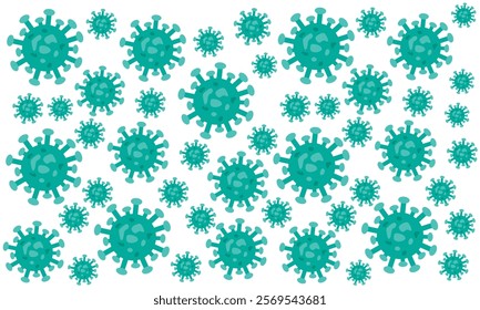 Background of Virus. Bacteria Biology Organisms Seamless Pattern. Virus Infection Ebola Epidemic Sick. Corona, HMPV, Covid and Human metapneumovirus. Flat Vector Illustration