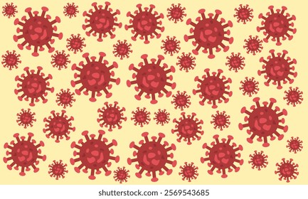 Background of Virus. Bacteria Biology Organisms Seamless Pattern. Virus Infection Ebola Epidemic Sick. Corona, HMPV, Covid and Human metapneumovirus. Flat Vector Illustration