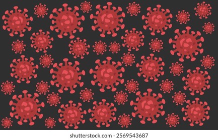 Background of Virus. Bacteria Biology Organisms Seamless Pattern. Virus Infection Ebola Epidemic Sick. Corona, HMPV, Covid and Human metapneumovirus. Flat Vector Illustration