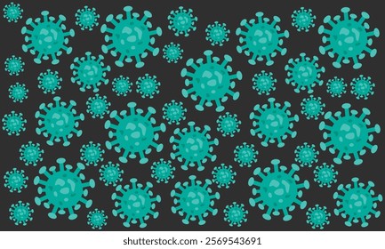 Background of Virus. Bacteria Biology Organisms Seamless Pattern. Virus Infection Ebola Epidemic Sick. Corona, HMPV, Covid and Human metapneumovirus. Flat Vector Illustration