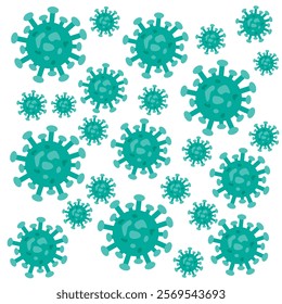 Background of Virus. Bacteria Biology Organisms Seamless Pattern. Virus Infection Ebola Epidemic Sick. Corona, HMPV, Covid and Human metapneumovirus. Flat Vector Illustration