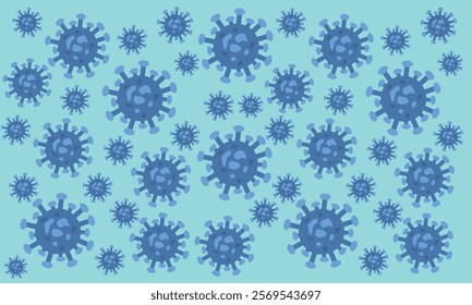 Background of Virus. Bacteria Biology Organisms Seamless Pattern. Virus Infection Ebola Epidemic Sick. Corona, HMPV, Covid and Human metapneumovirus. Flat Vector Illustration