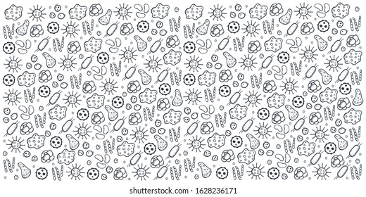 Background with virus. Vector illustration with hand draw doodle elements