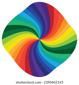 Background of vivid circular, rectangular, round shape rainbow colored swirl twisting towards center