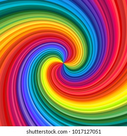 Background of vivid rainbow colored swirl twisting towards center. Vector illustration