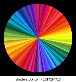 Background of vivid rainbow colored swirl twisting towards center round circle. Vector illustration