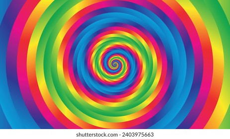 Background of vivid rainbow colored swirl twisting towards center