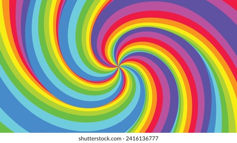 Background of vivid rainbow colored swirl twisting towards center. Vector illustration