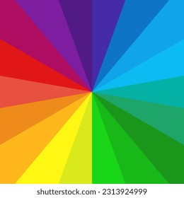 Background of vivid rainbow coloured swirl twisting towards center. Multicolored rays. Vector illustration