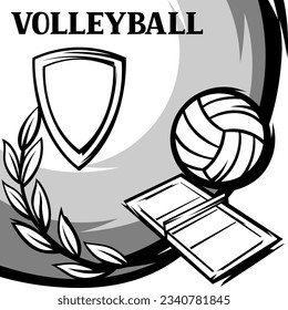 Background with volleyball items. Sport club illustration.