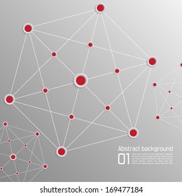 Background with volume paper with red dots interconnected. 