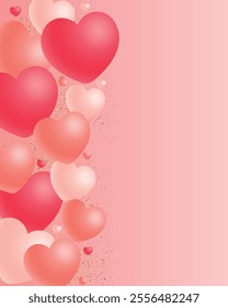 Background with volumetric hearts. Template with place for text with hearts for Valentine's Day or wedding. Vector.