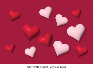 Antecedentes con corazones volumétricos. Ilustración vectorial del Día de San Valentín.