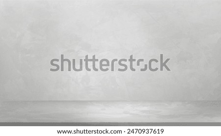 Background wall concrete and grey floor cement texture.Empty room gray marble table top and wall brick with grunge plaster rough surface.Minimal 3d horizon loft studio gallery space for display 