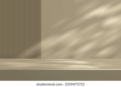 Background Wall Room and White Light,Shadow on Podium Stage for Product,Autumn Brown Backdrop. Minimal Backdrop 3D Display Room.